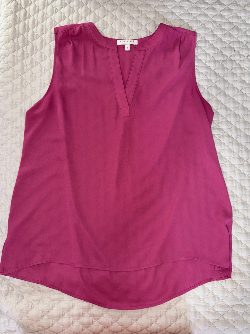 Chaus Sleeveless Split V-Neck Camisole in Fuchsia